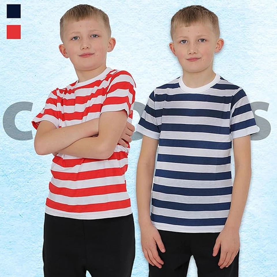 Children's Kids Boys Striped Fancy Dress T-Shirt Costume Party Pirate Sailor UK — 第 2/4 张图片