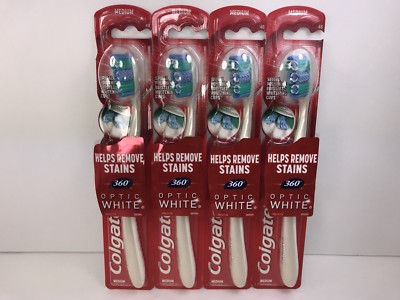 4 Colgate 360 Toothbrush, Optic White, SOFT, with Tongue & Cheek Cleaner