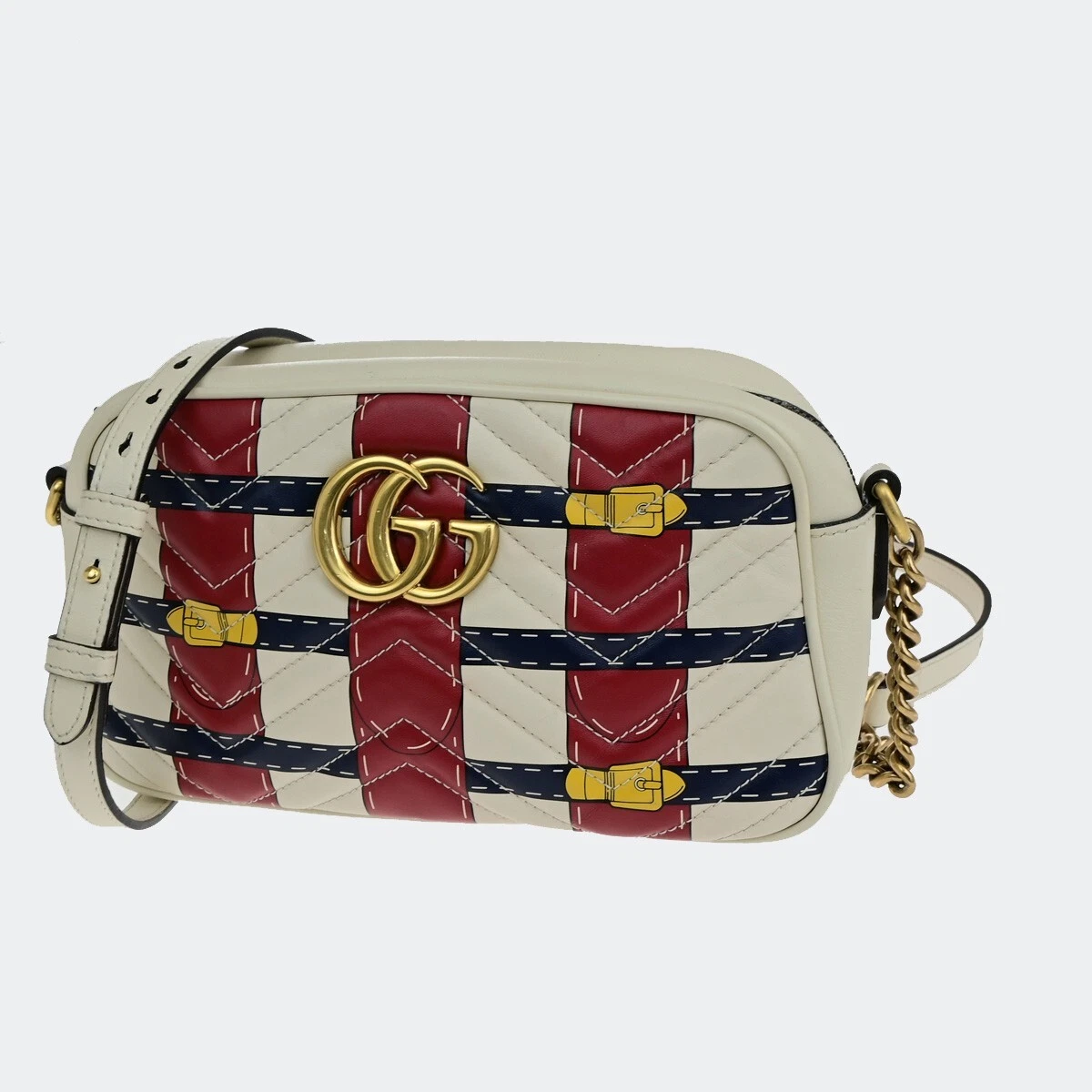 Sac bandoulière chaîne design ceinture matelassée GUCCI GG Marmont cuir blanc 636SJ127