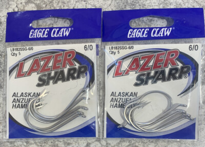 2 Packs Eagle Claw Lazer Sharp Alaskan Hooks  6/0