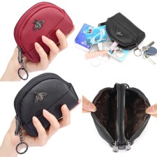 Women's Leather Wallet Small Coin Purse Double Zipper Key Change Pouch Mini Bag