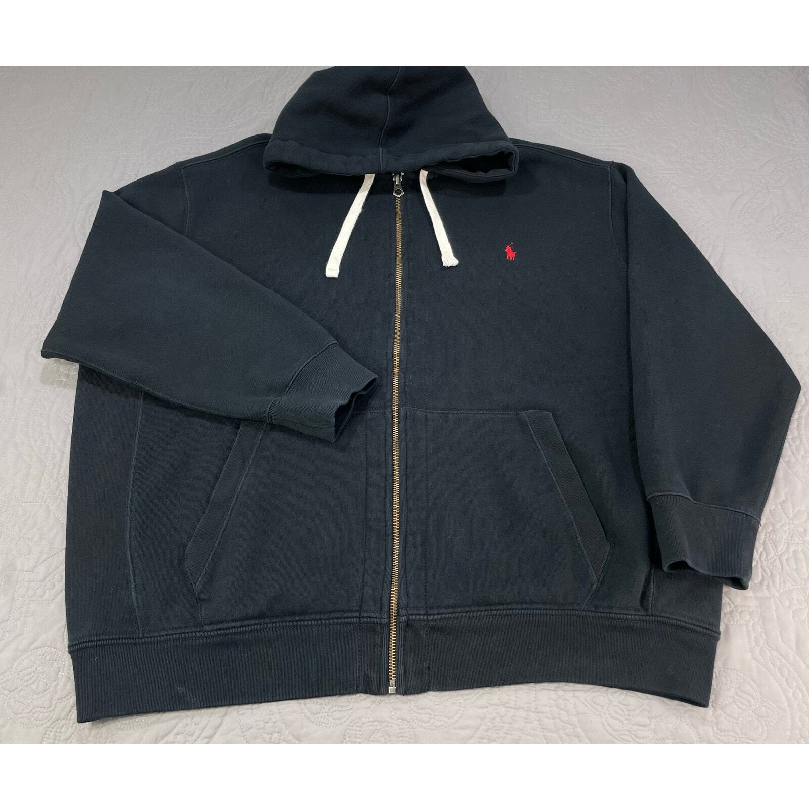 Polo Ralph Lauren Hooded Sweatshirt Mens 3XB Big Black Full Zip Blank Pony Tie