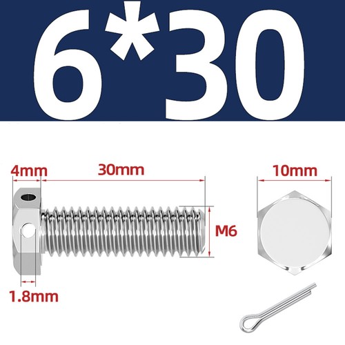 5 Stück 304 Edelstahl Sechskantschrauben mit Drahtlöchern am Kopf M6 M10 M12 M16 - Bild 18 von 69