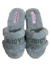 NEW Juicy Couture Women’s Halo Size 6 Grey Slip On Fuzzy Slides Slippers