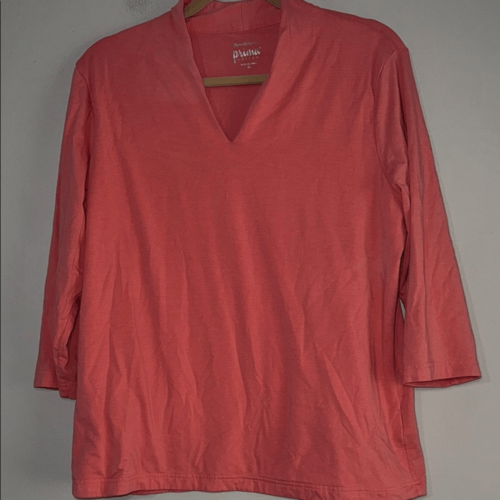 Norm Thompson Prima Cotton Coral V-Neck Top XL - Picture 5 of 10