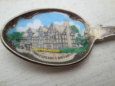 Vintage Shakespeare's Birthplace enameled figural,Silver Plate souvenir spoon#CD