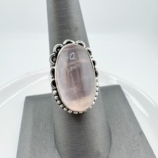 Vintage Rose Quartz Ring .925 Sterling Silver Deadstock Statement Bohemian NWOT