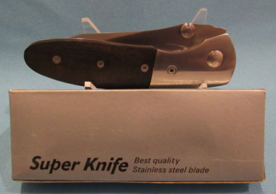 SUPER KNIFE SINGLE SERRATED EDGE BLADE LOCK BACK WOOD HANDLE UTILITY KNIFE