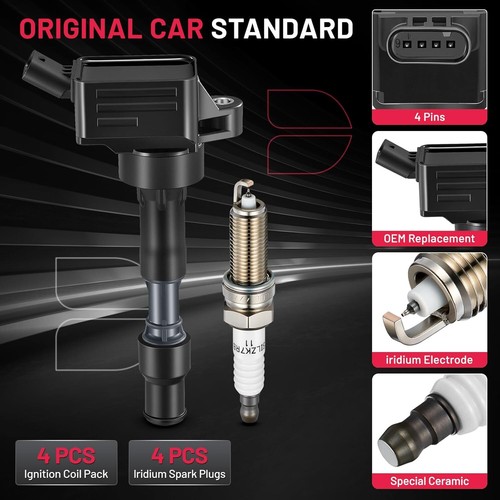 4 Ignition Coils Pack UF652 + Spark Plug For 2012-2017 Hyundai Veloster 1.6L 14 - Picture 2 of 8