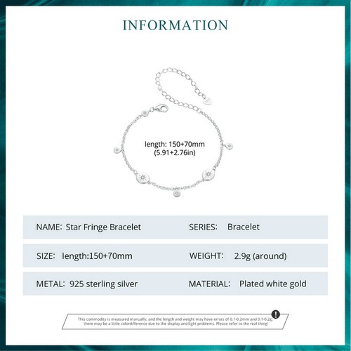 VOROCO Fashion Luxurious 925 Silver Star Fringe CZ Bracelet Chain Gifts Jewelry - Picture 10 of 14