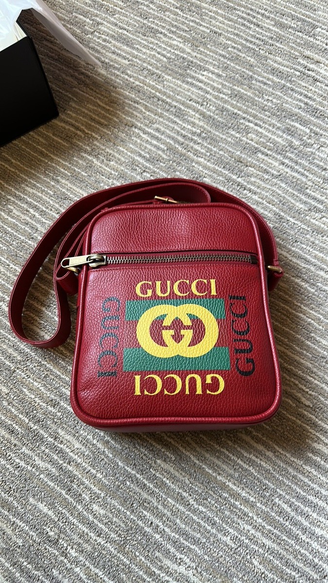 Gucci Logo Zip Messenger Bag Printed Leather Red | eBay Gucci Logo Zip Messenger Bag Printed Leather Red | eBay