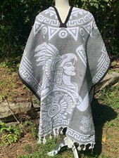 Aztec Warrior  Eagle Icon Mexican Poncho Gaban Grey Gray White H47