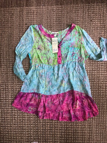 NWT Go Fish Ladies’ Boho Empire Waist Front Button Top Sz M. MSRP $72.00