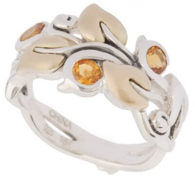 Barbara Bixby Sterling 18K Leaf Vine Citrine Band Ring Ret