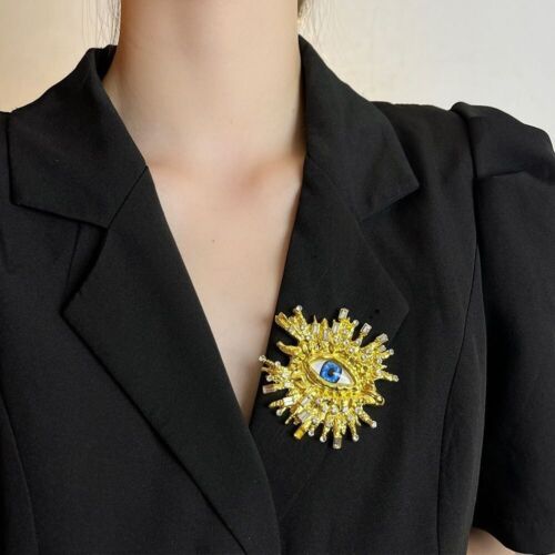 Schiaparelli Inspired Cz Big Stary Eyes Brooch - Picture 3 of 15