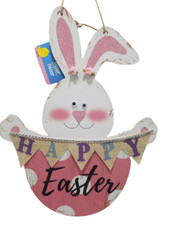 Happy Easter Wood Wall Signs Glittery Colorful Hanging Decor Bunny Decorations