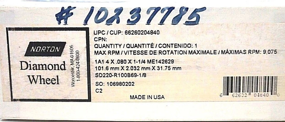 NEW NORTON SD220-R100B69-1/8 GRINDING WHEEL A1A 4X.080X1-1/4 SD220R100B6918 - Image 2 of 2