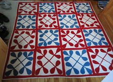 1870 Antique Victorian Red White Blue Hand Made Applique Patriotic 75" Sq Quilt