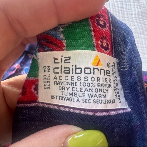 Sciarpa floreale vintage LIZ CLAIBORNE nonna colorata brillante - Foto 7 di 7