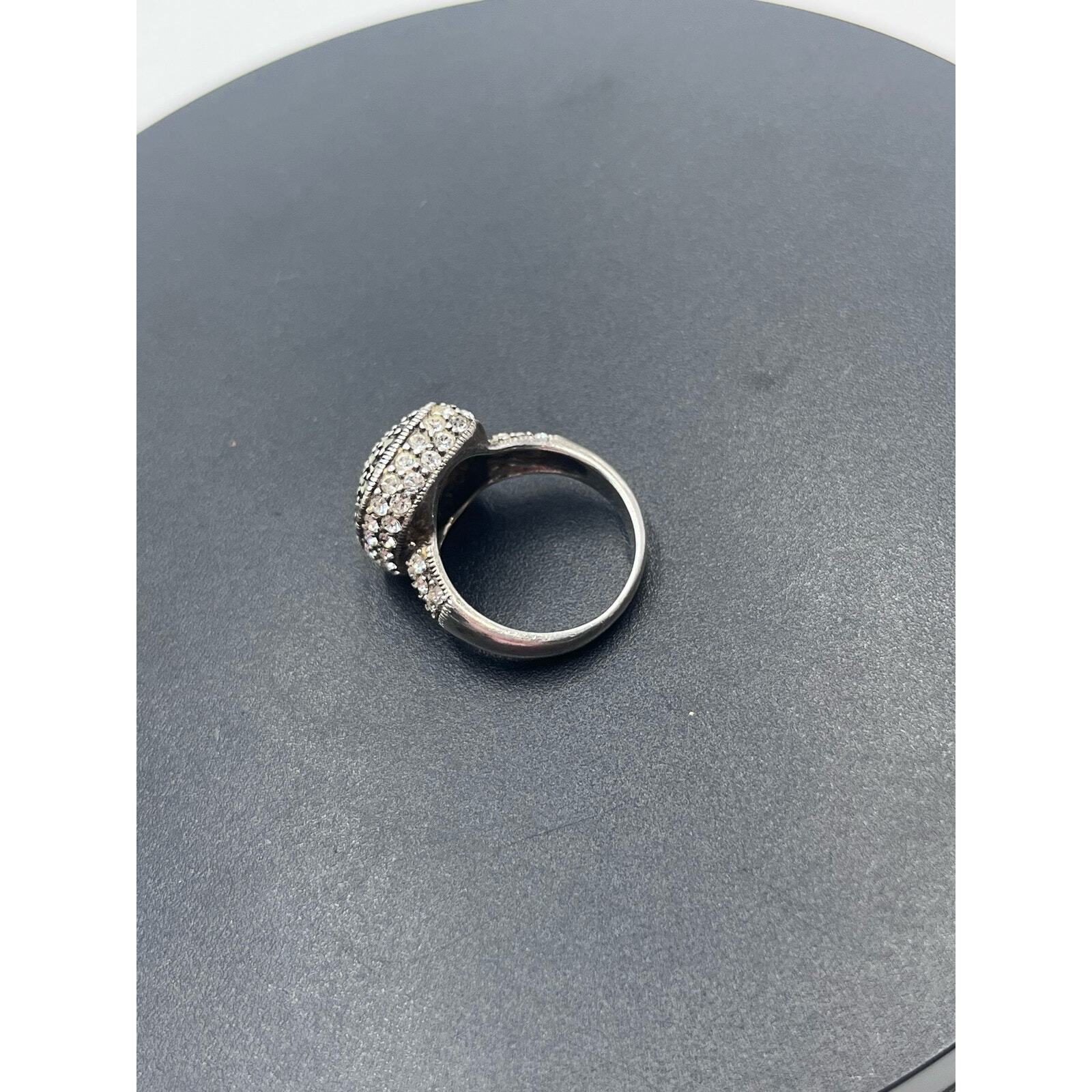Sterling Silver Signed Ring MarcasiteCrystal Cock… - image 7