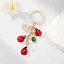 Funky Ladybug Flower Keychain Cute Alloy Enamel Insect Charm