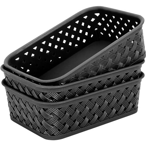3-Pack Woven Plastic Storage Bins for Home Organization and Clutter Control