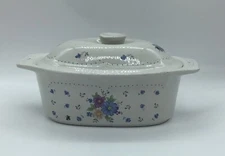 Provincial Bouquet Covered Oval Baking Dish with Flowers.  Good Condition