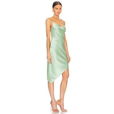 Alice + Olivia Harmony Asymmetrical Midi Dress Green Tea Womens Size 0