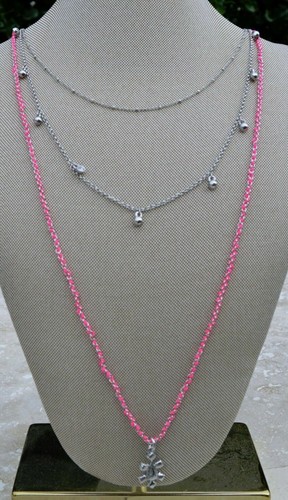 NWT Ann Taylor Multi strand Pink silver tone Pendant tiered women's Necklace