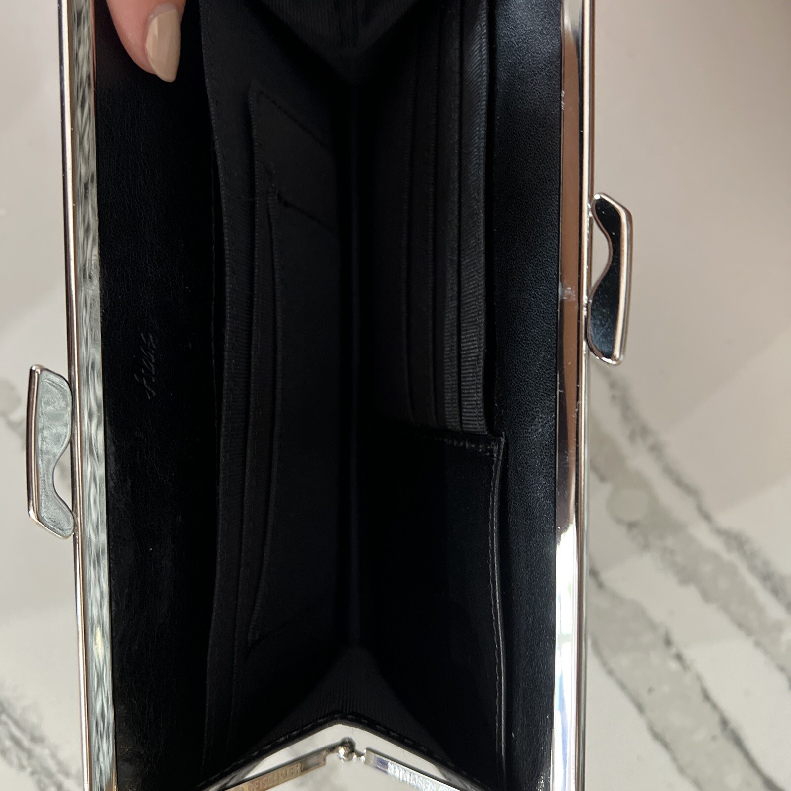 Abas Wallet Black Croc Leather Clutch Organizer Kiss Lock Hinge