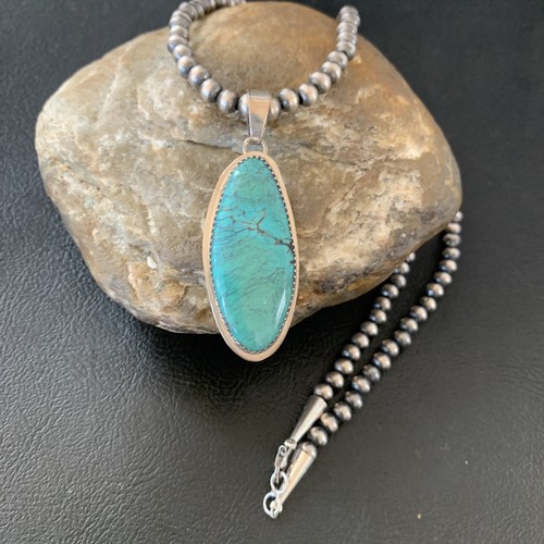 Womens Spiderweb Turquoise Pendant Navajo Pearls Sterling Silver Necklace 13257 - Picture 2 of 12