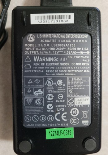 LI SHIN LSE9802A1255 AC POWER SUPPLY ADAPTER WITH 2 CORDS 12VDC 4.58A 770375-03L - Picture 3 of 5