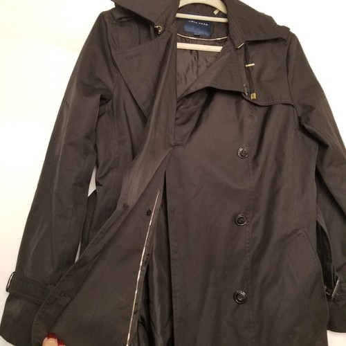 Cole Haan Women's Hooded Belted Double-Breasted Trench Coat Color Jet Black Sz L - Picture 5 of 14