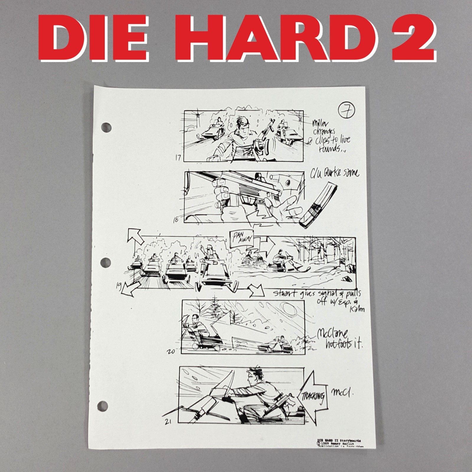 Die Hard 2 - Production Used Storyboard, Bruce Willis Snowmobile Chase, Prop 7