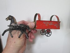 Antique TIN - 1870s American - HORSE & CART PULL TOY
