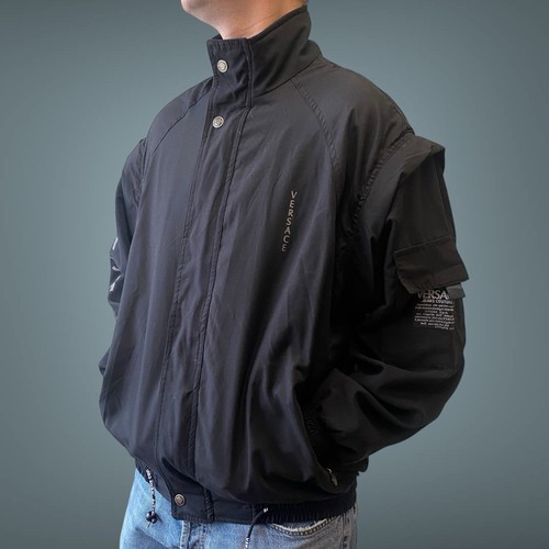 Versace 2in1 1980s VTG Men Black Windbreaker Transformer Jacket Vest Size XL - Picture 2 of 16