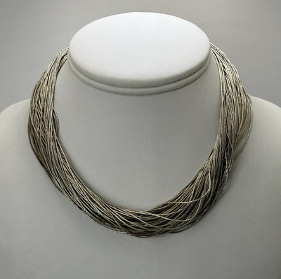 Native Liquid Sterling Silver 100 Strand Choker Necklace 15  73g