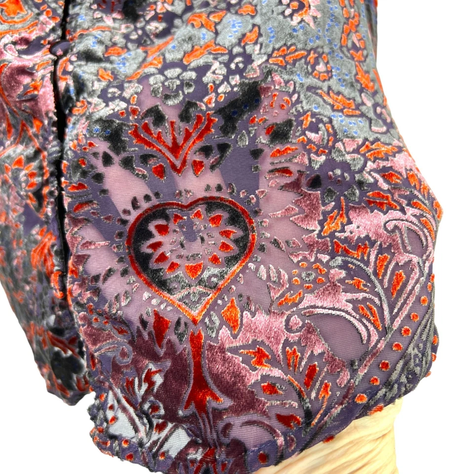 Blusa Tahari Burnout Terciopelo Paisley Abotonada Talla M Cachimba Boho Bruja Foto 3 de 4