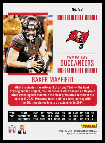 2024 Panini Contenders Season Ticket - Baker Mayfield #92 - Tampa Bay Buccaneers - Picture 2 of 2