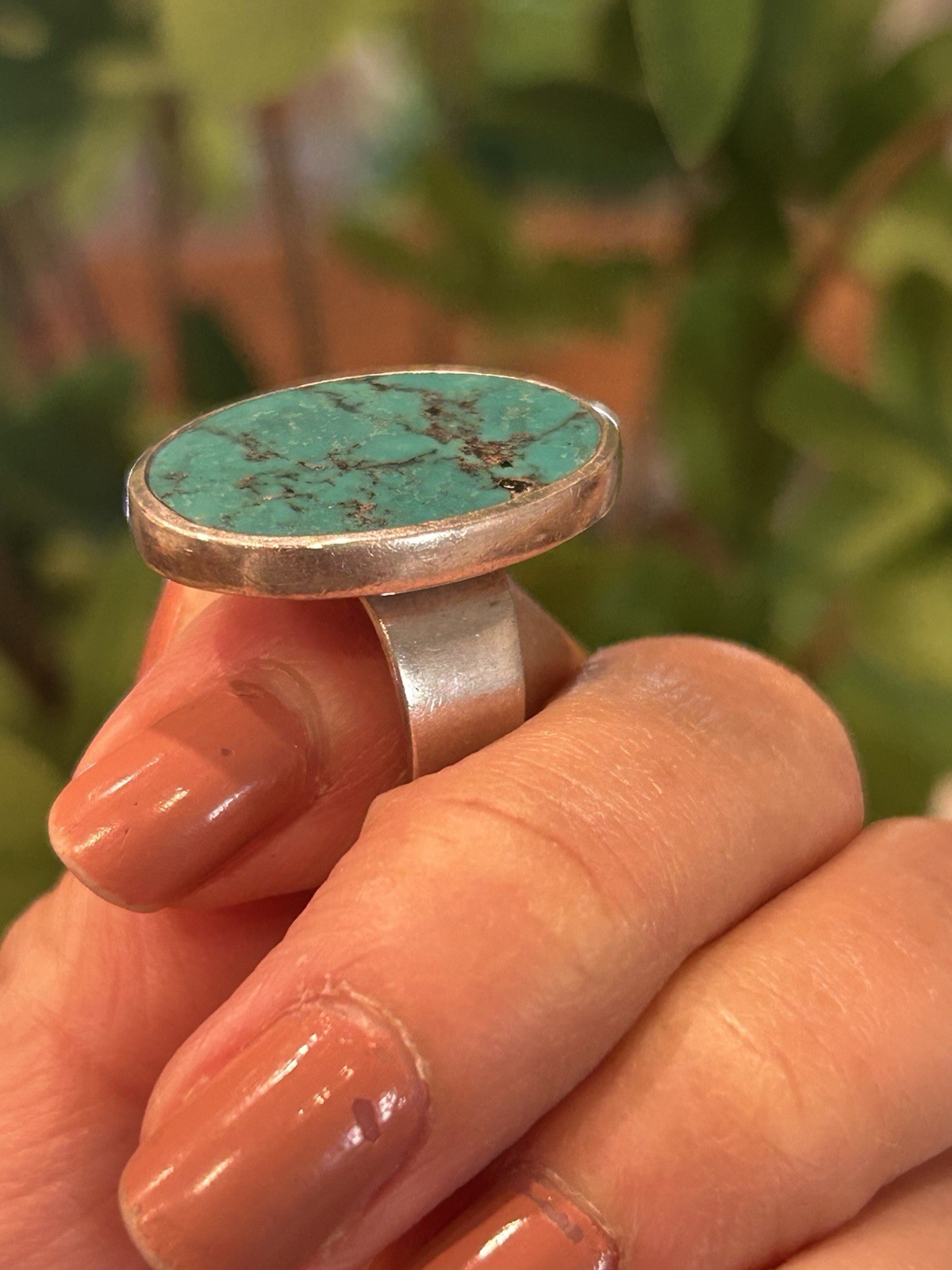 Large Sterling Silver Flat Turquoise Ring - image 10