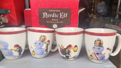 New Nordic Elf Gnomes Set Of 4 Mugs Coffee Cups Williams Sonoma ~ NIB
