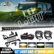 Roof 50" LED Light Bar+2X 4" Pods+ Mount Bracket Kit For 07-18 Jeep Wrangler JK