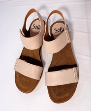 Sofft Verdi Wedge Leather Adjustable Straps Sandal Tapioca/Bone Women’s Size 7M