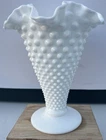Vintage Double Ruffle Large Fenton Hobnail Milk Glass Trumpet Vase Orig.