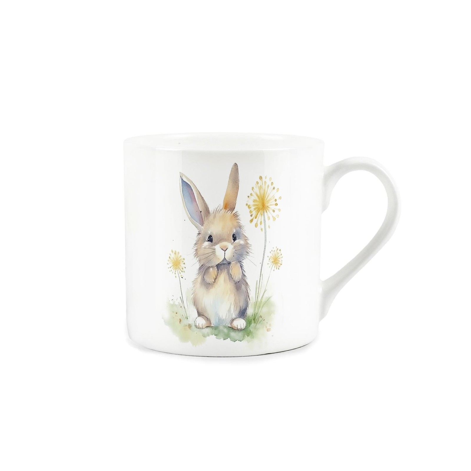 Cute Bunny Rabbit Mug - Floral Rabbit Daffodils Bone China White Mug Gift