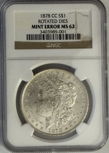 Very Rare Rotated 1878-CC $1 Morgan Dollar NGC MS62 with Rotation 45 Degrees.