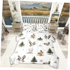 7Pcs Mallard Duck Bedding for Boys Men Nursery Woodland Wild Full Brown Green