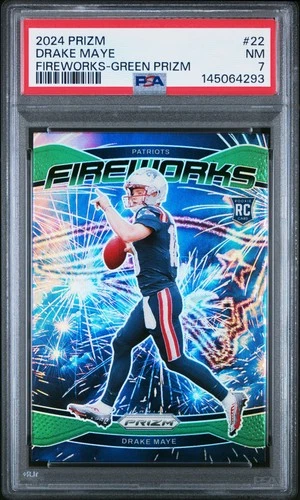 2024 PANINI PRIZM FIREWORKS GREEN PRIZM #22 DRAKE MAYE ROOKIE RC PSA 7