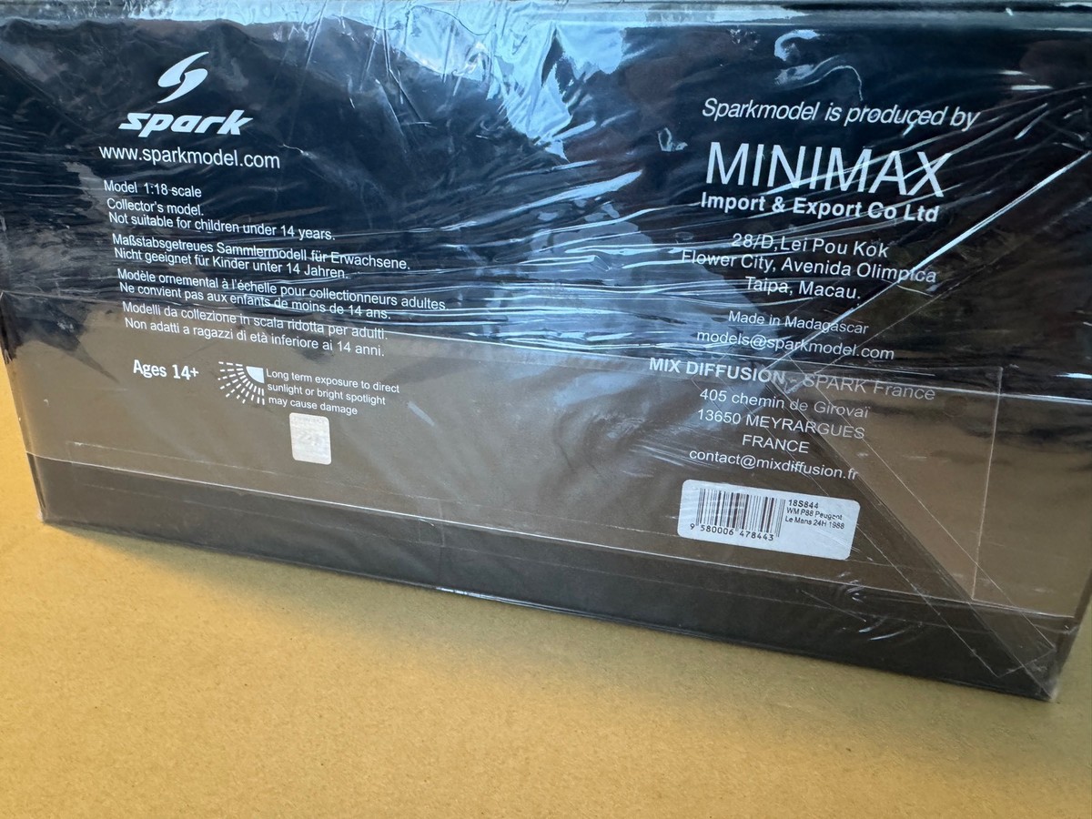 Spark 18S844 1/18 WM P88 Peugeot No.51 24H Le Mans 1988 405km/h