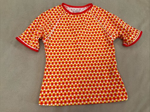 Lands End Rashguard Swimsuit Top Girls 7/8 Orange Yellow Colorful - Picture 1 of 4
